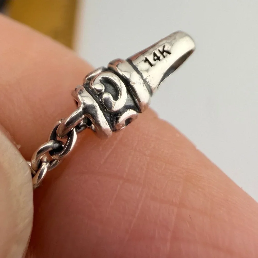 JAI John Hardy Womens 7.5 Silver Gold Scroll Heart Station Link Bracelet 925 14K